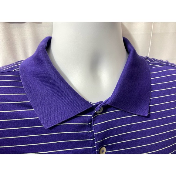 Peter Millar Polo Shirt Mens Large Purple White Striped Golf Logo Outdoor Casual - Picture 4 of 8